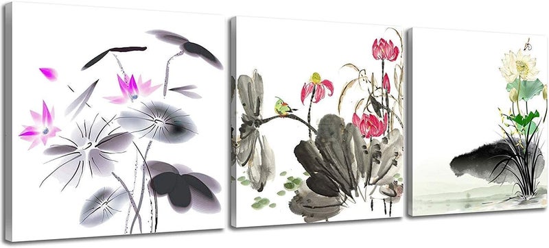 NAN Wind Traditional Chinese Lotus Flower Canvas Art Set - Image 1
