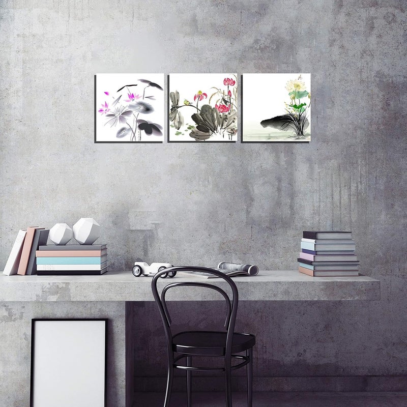 NAN Wind Traditional Chinese Lotus Flower Canvas Art Set - Image 3