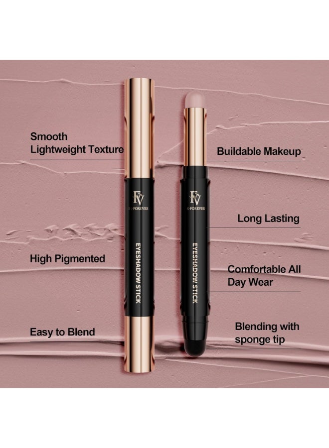 FV FV Long Lasting Cream Eyeshadow Stick, Waterproof & High Pigmented Eye Shadow Sticks Duo with Blending Brush, Crease-Proof & Natural Finish Eyeshadow Pencil, Rose Matte - Image 2