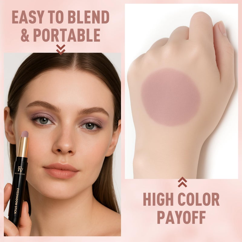 FV Long Lasting Cream Eyeshadow Stick, Waterproof & High Pigmented Eye Shadow Sticks Duo with Blending Brush, Crease-Proof & Natural Finish Eyeshadow Pencil, Rose Matte - Image 5