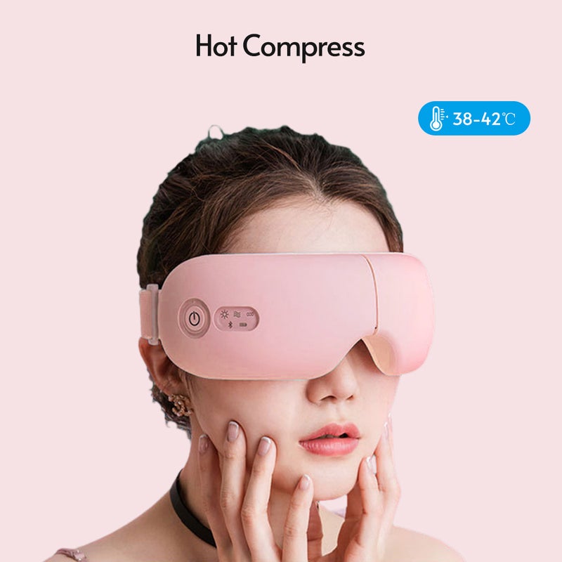 Electric Eye Massager with Heat Vibration for Relieve Eye Strain Built-in Battery Adjustable Elastic Band 4 Modes BT Music Connection Pink - Image 2