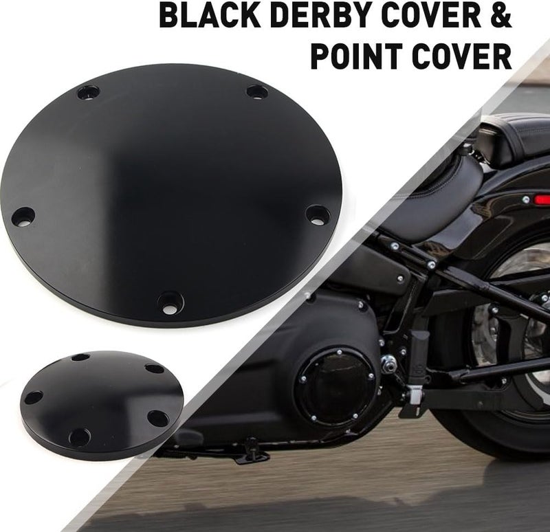 GZYF Motorcycle CNC 5 Holes Derby Cover & Point Cover for Harley Dyna 1999-2017, Softail 1999-UP, Touring FLHT FLHR FLHX FLTR FLHTCUTG 1999-2015, Black - Image 5