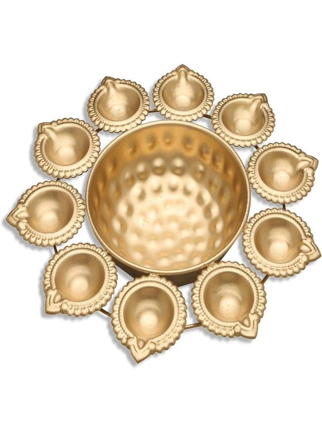 CRAZE CRAFTS Diya Shape Flower Decorative Urli Bowl for Home Handcrafted Bowl for Floating Flowers and Tea Light Candles Home Table| Diwali Decoration (10 Inches) Magnetic Steel, Gold, 1 liters - Image 1