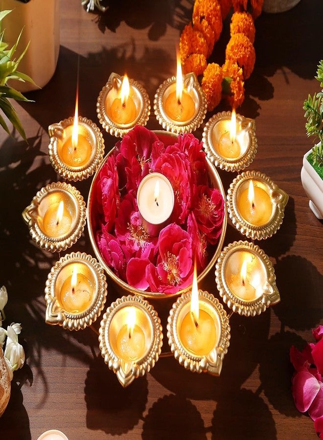 CRAZE CRAFTS Diya Shape Flower Decorative Urli Bowl for Home Handcrafted Bowl for Floating Flowers and Tea Light Candles Home Table| Diwali Decoration (10 Inches) Magnetic Steel, Gold, 1 liters - Image 3