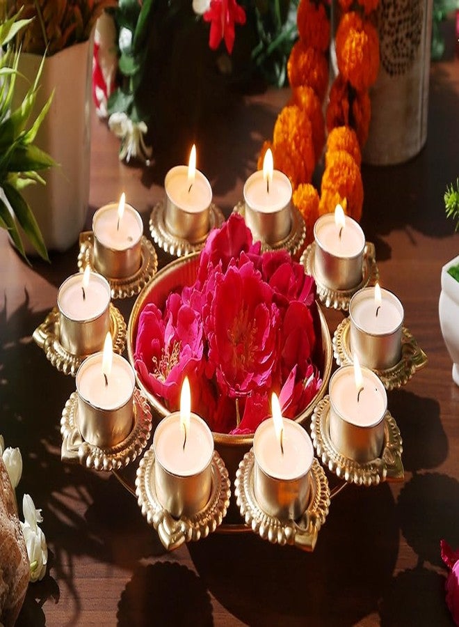 CRAZE CRAFTS Diya Shape Flower Decorative Urli Bowl for Home Handcrafted Bowl for Floating Flowers and Tea Light Candles Home Table| Diwali Decoration (10 Inches) Magnetic Steel, Gold, 1 liters - Image 5