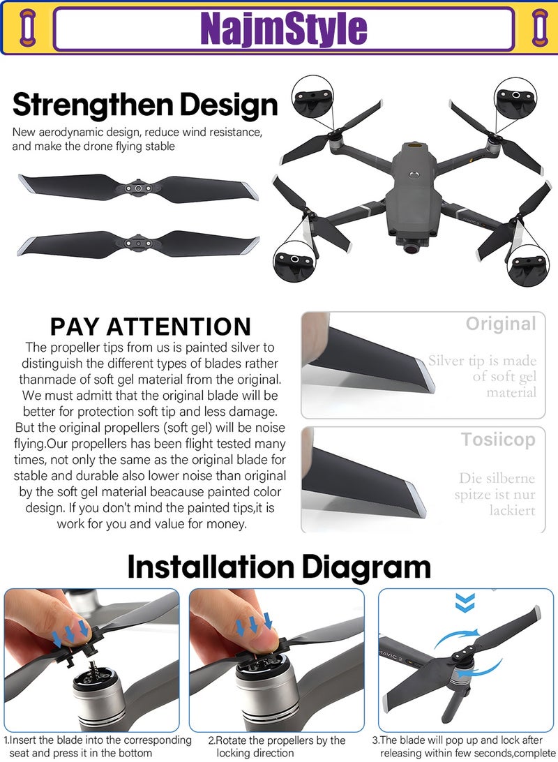NajmStyle 4 Pairs Mavic 2 Pro/Zoom Propellers Replacement Blades Low Noise Quick-Release 8743F Wings for DJI Mavic 2 Pro/Zoom - Image 5
