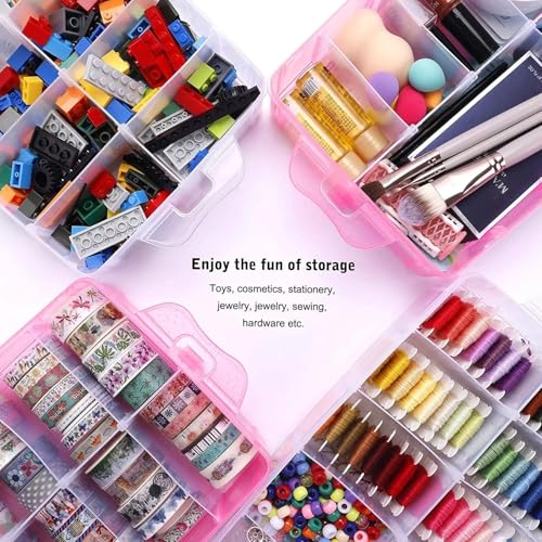 HOLLIO Plastic Storage Box 3-Tier Stackable Storage Containers with lids -30 Adjustable Compartments for Craft Organizers and Storage for Jewelry, beads,beauty,makeup and sewing supplies (PINK) - Image 5
