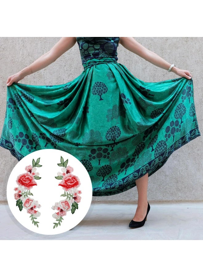 2PCS Rose Flower Sew on Patches, Pink Symmetrical Floral Appliques, Rose Sew on Emblem, Plants Embroidery Patches for Clothes Dresses Bags Jeans Jacket T-Shirts DIY Sewing Craft Decoration - Image 4
