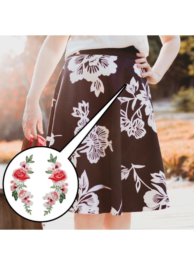 2PCS Rose Flower Sew on Patches, Pink Symmetrical Floral Appliques, Rose Sew on Emblem, Plants Embroidery Patches for Clothes Dresses Bags Jeans Jacket T-Shirts DIY Sewing Craft Decoration - Image 5