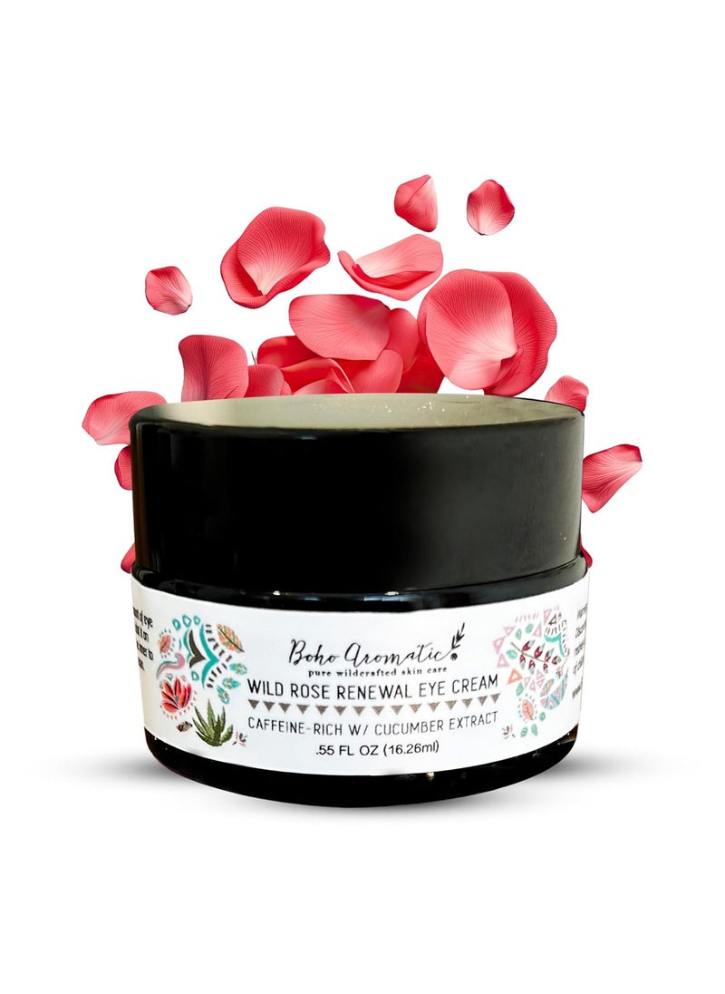 Boho Aromatic Wild Rose Renewal Eye Cream with Caffeine and Hyaluronic Acid AntioxidantRich for under Eye area Natural Eye Cream for Puffiness and Bags under Eyes 55 FL OZ 1626ml 