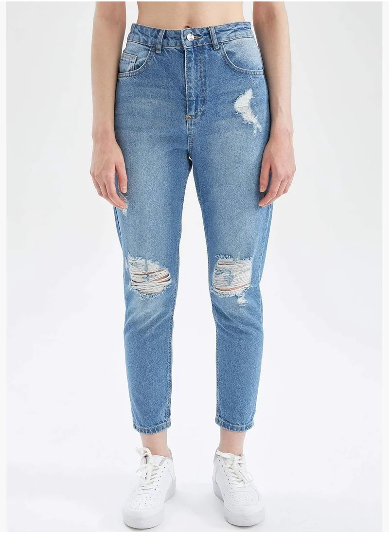 DeFacto Mom Fit High Waisted Distressed Jeans