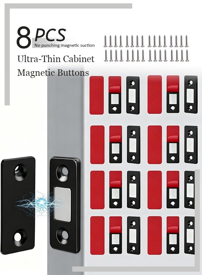 8Pcs Cabinet Magnetic Catchs Ultra Thin Cabinet Door Magnets Stick on Drawer Magnets Cabinet Latch Magnetic Closures for Cabinets Kitchen Closet Door Closing Magnetic Door Catch Closer Black - Image 1