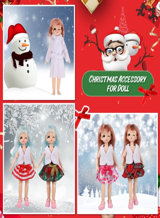 Zhanmai 11 Pieces Christmas Doll Clothes Clothing Christmas Accessory Set for Doll Include Plaid Skirt Dress Fluffy Vest Xmas Nightgown Sleeping Bag Sock - Image 4