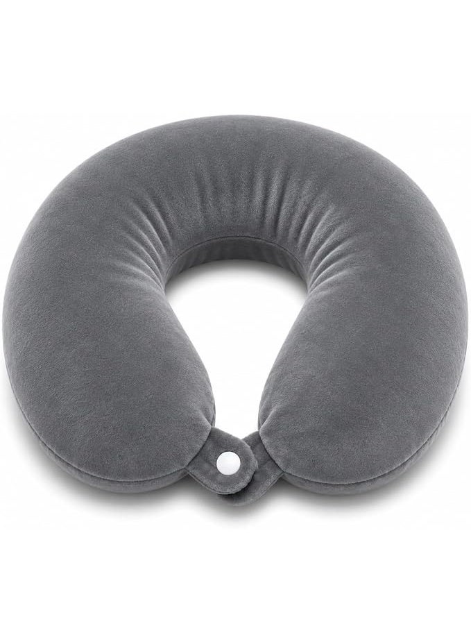 Memory Foam Travel Neck Pillow with Soft Velvet Cover Ergonomic Airplane Pillow Portable Neck Support Cushion for Car Train Office Camping Travel Accessories Comfortable Design (Dark Grey) - Image 1