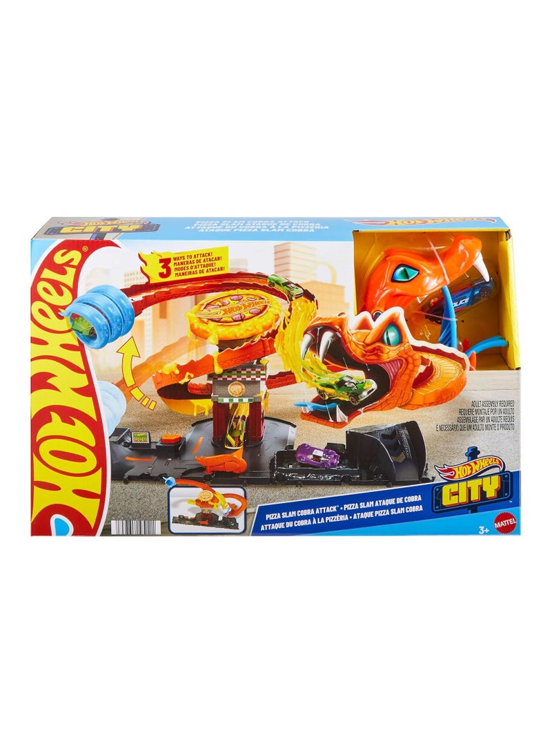 هوت ويلز مجموعة لعب سيتي بيتزا سلام كوبرا أتاك مع سيارة لعبة بمقياس 1:64 - Image 1