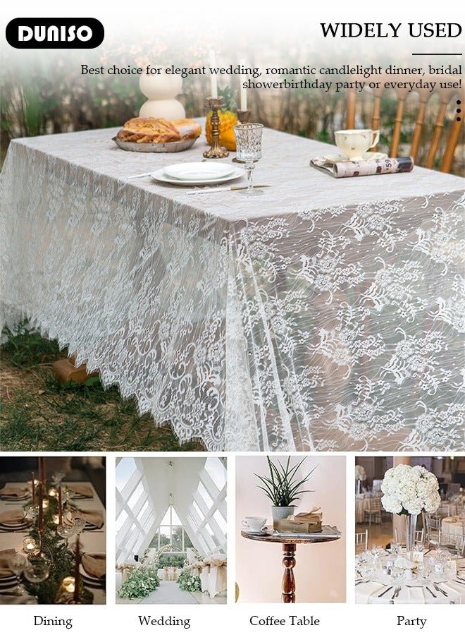DUNISO مفرش طاولة دانتيل مستطيل 180*300 سم مفرش طاولة زفاف كلاسيكي مفرش طاولة دانتيل تغطي مفرش طاولة ريفي مفرش طاولة مزهر لتزيين حفلات الزفاف طاولة الطعام مطبخ حفلة عيد ميلاد نزهة داخلية وخارجية - Image 3
