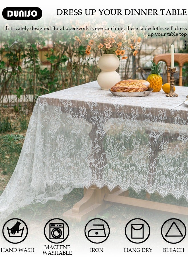 DUNISO مفرش طاولة دانتيل مستطيل 180*300 سم مفرش طاولة زفاف كلاسيكي مفرش طاولة دانتيل تغطي مفرش طاولة ريفي مفرش طاولة مزهر لتزيين حفلات الزفاف طاولة الطعام مطبخ حفلة عيد ميلاد نزهة داخلية وخارجية - Image 4