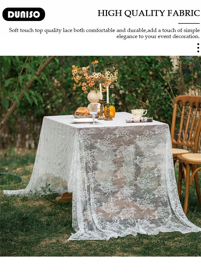 DUNISO مفرش طاولة دانتيل مستطيل 180*300 سم مفرش طاولة زفاف كلاسيكي مفرش طاولة دانتيل تغطي مفرش طاولة ريفي مفرش طاولة مزهر لتزيين حفلات الزفاف طاولة الطعام مطبخ حفلة عيد ميلاد نزهة داخلية وخارجية - Image 5