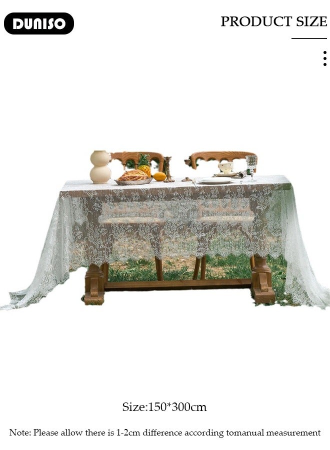 DUNISO مفرش طاولة دانتيل مستطيل 180*300 سم مفرش طاولة زفاف كلاسيكي مفرش طاولة دانتيل تغطي مفرش طاولة ريفي مفرش طاولة مزهر لتزيين حفلات الزفاف طاولة الطعام مطبخ حفلة عيد ميلاد نزهة داخلية وخارجية - Image 2