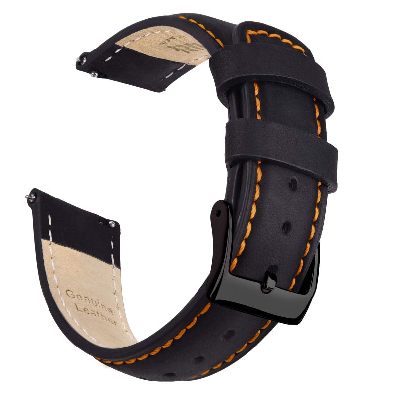 Ritche Quick Release Leather Watch Band 18mm 19mm 20mm 21mm 22mm 23mm 24mm Leather Watch Strap, Black & Orange & Black, 22 mm, Classic - Image 1