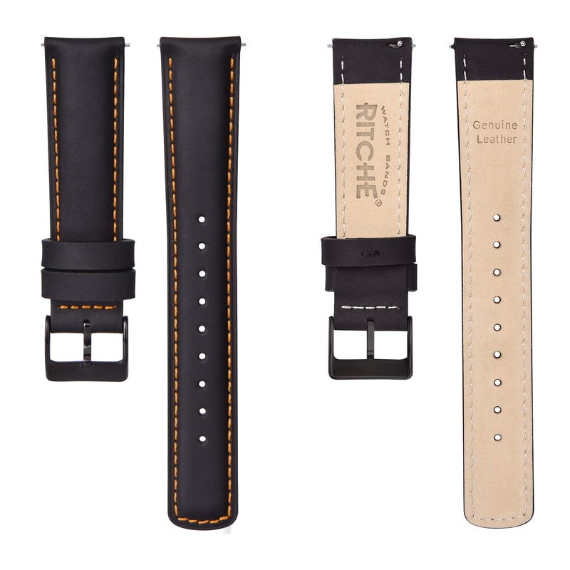 Ritche Quick Release Leather Watch Band 18mm 19mm 20mm 21mm 22mm 23mm 24mm Leather Watch Strap, Black & Orange & Black, 22 mm, Classic - Image 5