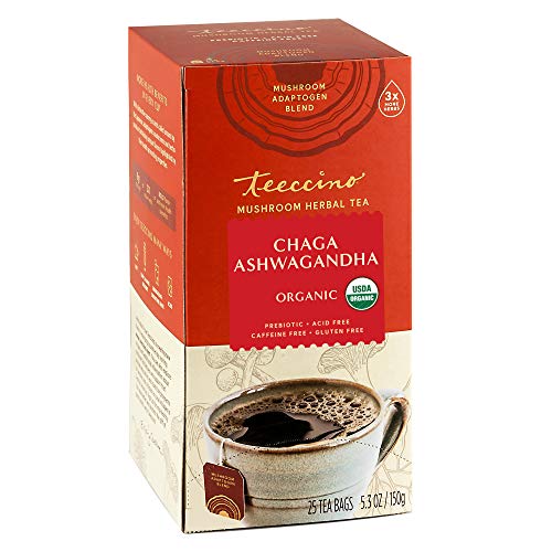 Teeccino Chaga Ashwagandha Tea  Butterscotch Cream  Organic Mushroom Adaptogenic Herbal Tea 3x More Herbs than Regular Tea Bags Prebiotic Caffeine Free Gluten Free  25 TeaBags - Image 1