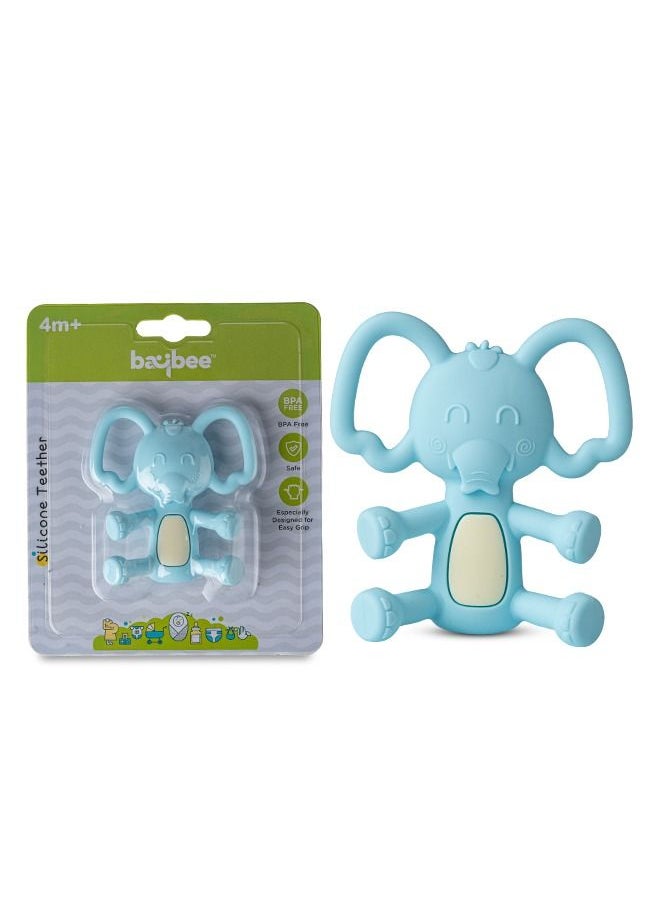 BAYBEE - Elephant Silicone Teether For Baby Bpa Free Food Grade Silicone Teether For Babies To Soothe Their Gums Easy To Grasp Chewing Toy Teething Toys Baby Teether For 6 To 12 Months Baby Infant Blue - Image 1