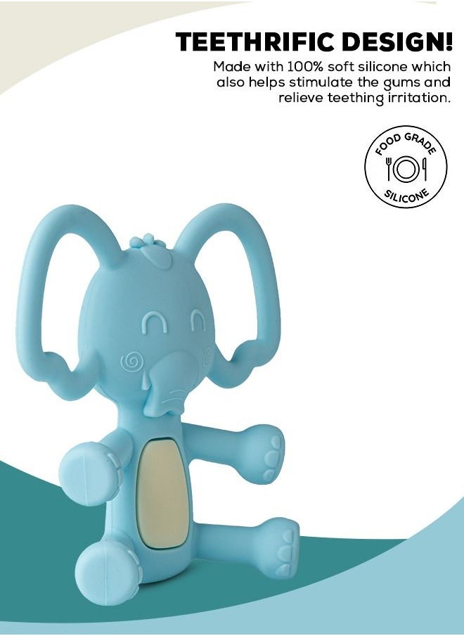 BAYBEE - Elephant Silicone Teether For Baby Bpa Free Food Grade Silicone Teether For Babies To Soothe Their Gums Easy To Grasp Chewing Toy Teething Toys Baby Teether For 6 To 12 Months Baby Infant Blue - Image 1