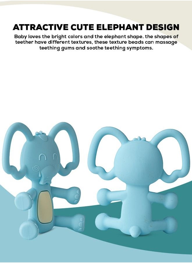 BAYBEE - Elephant Silicone Teether For Baby Bpa Free Food Grade Silicone Teether For Babies To Soothe Their Gums Easy To Grasp Chewing Toy Teething Toys Baby Teether For 6 To 12 Months Baby Infant Blue - Image 1