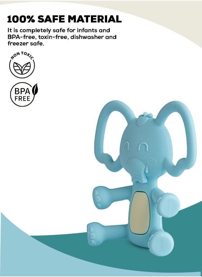BAYBEE - Elephant Silicone Teether For Baby Bpa Free Food Grade Silicone Teether For Babies To Soothe Their Gums Easy To Grasp Chewing Toy Teething Toys Baby Teether For 6 To 12 Months Baby Infant Blue - Image 1