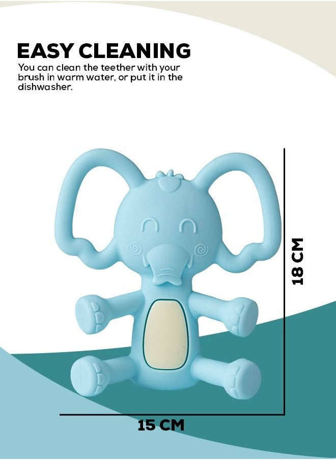 BAYBEE - Elephant Silicone Teether For Baby Bpa Free Food Grade Silicone Teether For Babies To Soothe Their Gums Easy To Grasp Chewing Toy Teething Toys Baby Teether For 6 To 12 Months Baby Infant Blue - Image 1