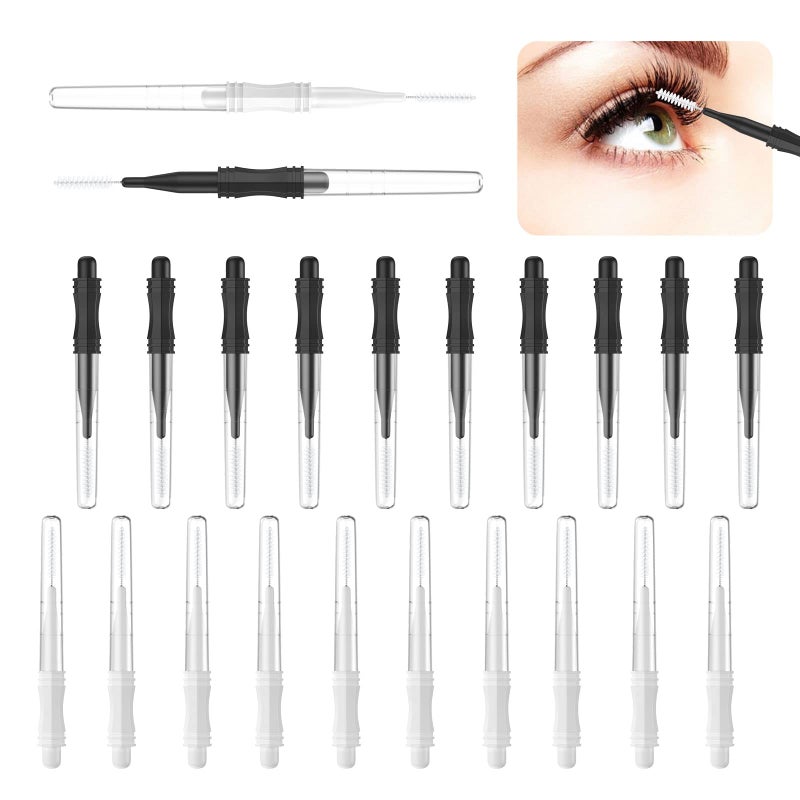 CANIPHA 20 Pcs Micro Eyebrow Brush With Cap,Eyebrow Spoolie Brush Micro Eyebrow Lamination Brush 2 Size Multifunctional Micro Spooly Lash Mascara Brush Comb for Eyelash Lift Extensions Brow Clean(White,Black) - Image 1