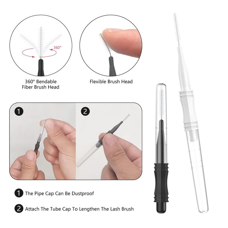 CANIPHA 20 Pcs Micro Eyebrow Brush With Cap,Eyebrow Spoolie Brush Micro Eyebrow Lamination Brush 2 Size Multifunctional Micro Spooly Lash Mascara Brush Comb for Eyelash Lift Extensions Brow Clean(White,Black) - Image 4