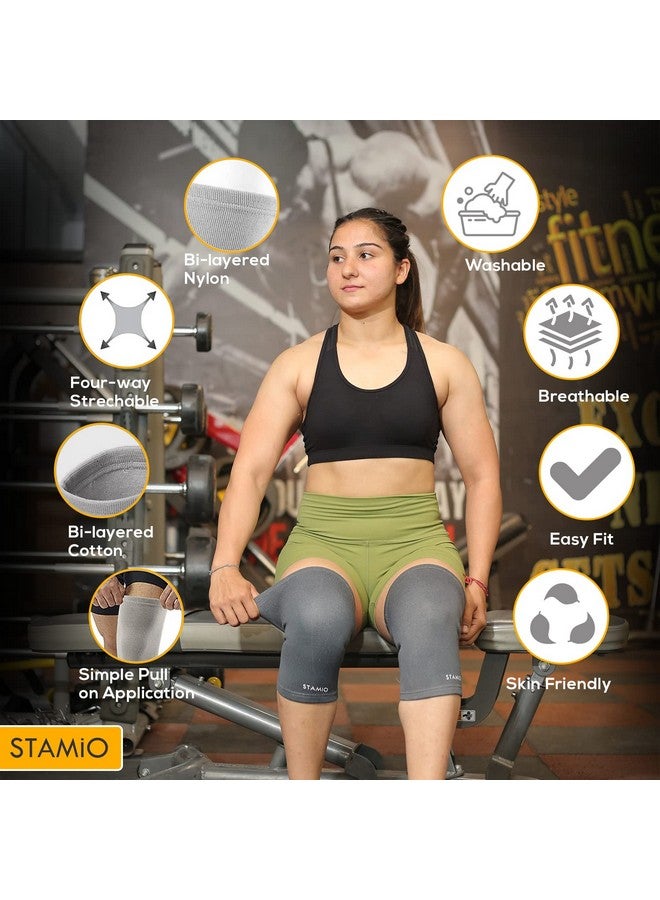 STAMIO Knee Cap For Knee Support Suitable For Men & Women (4 Way Stretchable), Grey (Extra Large, 1 Pair) - Image 3