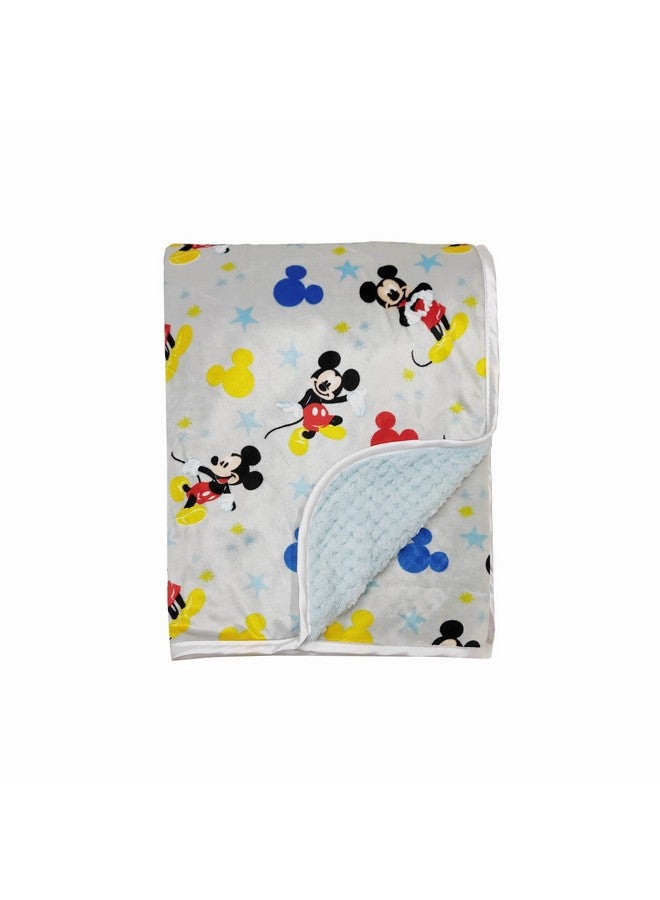 Disney Cudlie Baby Boy Mickey Mouse MNK/Waffle with Satin Edge Blanket with Lucky Star Print