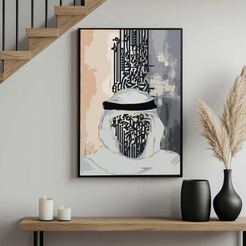 Marktna One canvas painting with a Najdi art design and a hollow frame, measuring (60×90), single piece - Image 1