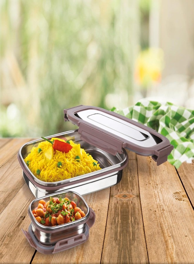 Joyo Stainless Steel Daily (Big) Tiffin Lunch Box Container 4 Side Clip Lock Lid for Office & School Use/Food Grade/Air Tight - Brown,940 ml - Image 2