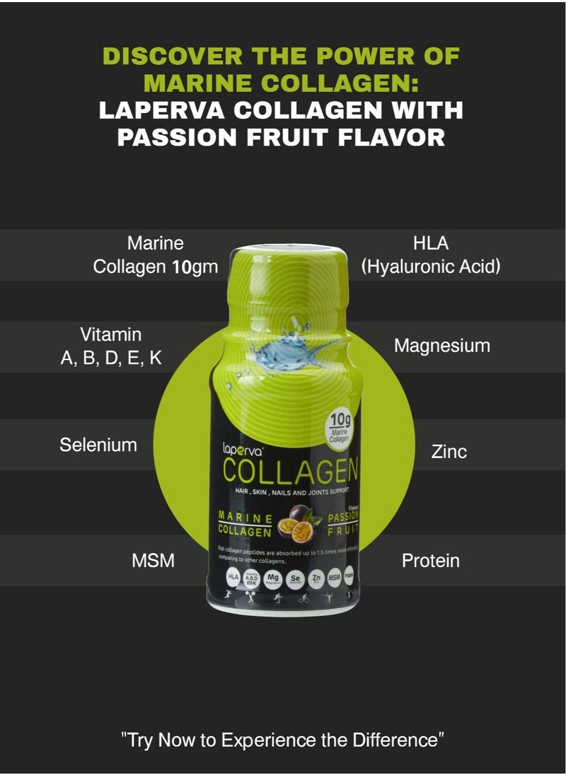 Laperva Collagen Passion Fruit Shot -10gm of marine Collagen, For Hair, Skin, Nail and joints,  Hyaluronic Acid, Vitamins A,D, B, E, K, Magnesium, Selenium, Zinc, MSM, Protein,60ml Shots of 12 Pieces,  - Image 4