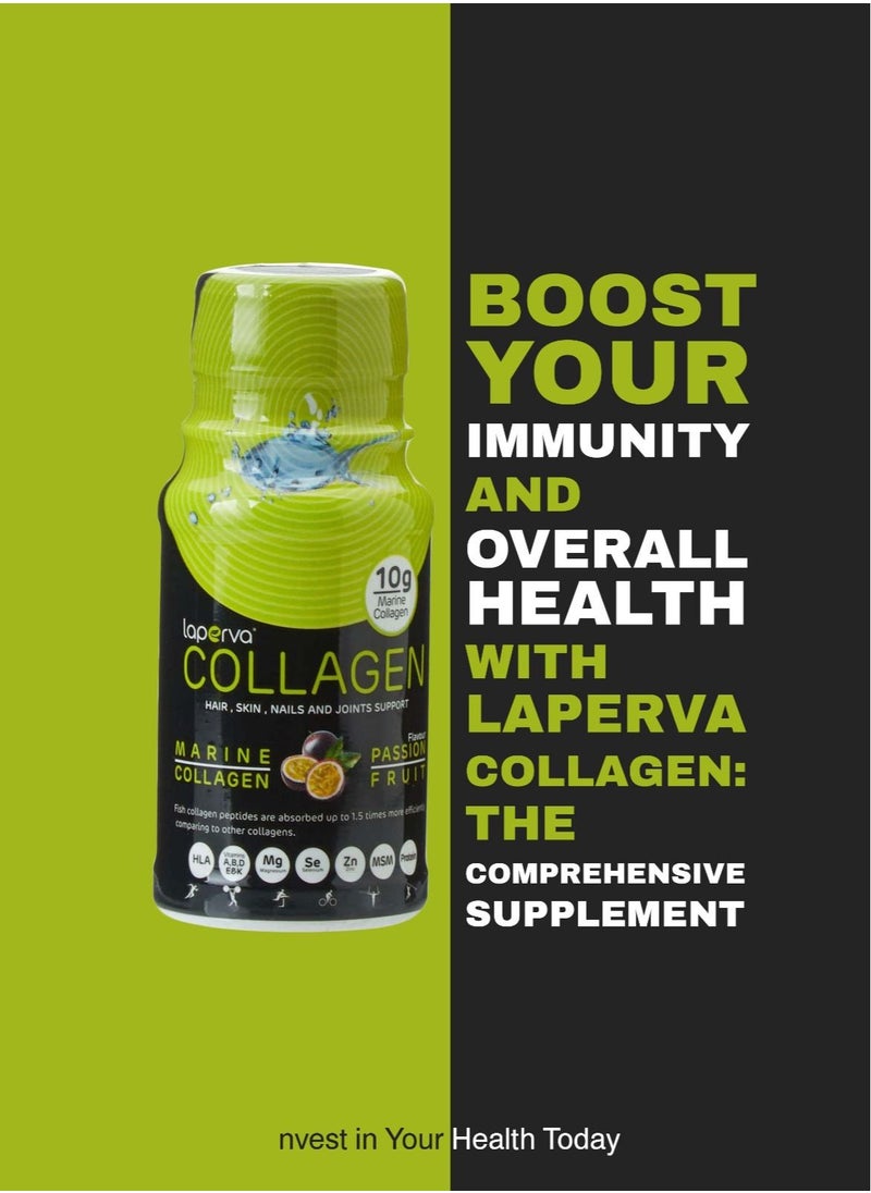 Laperva Collagen Passion Fruit Shot -10gm of marine Collagen, For Hair, Skin, Nail and joints,  Hyaluronic Acid, Vitamins A,D, B, E, K, Magnesium, Selenium, Zinc, MSM, Protein,60ml Shots of 12 Pieces,  - Image 5