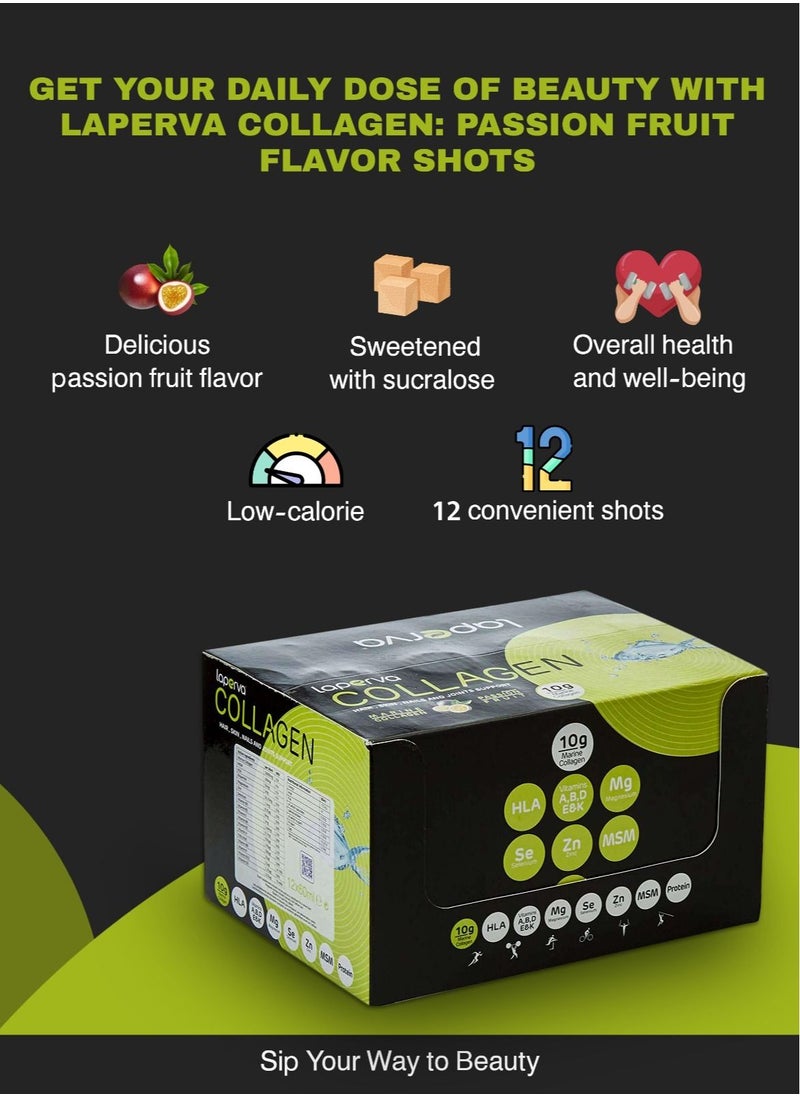 Laperva Collagen Passion Fruit Shot -10gm of marine Collagen, For Hair, Skin, Nail and joints,  Hyaluronic Acid, Vitamins A,D, B, E, K, Magnesium, Selenium, Zinc, MSM, Protein,60ml Shots of 12 Pieces,  - Image 3