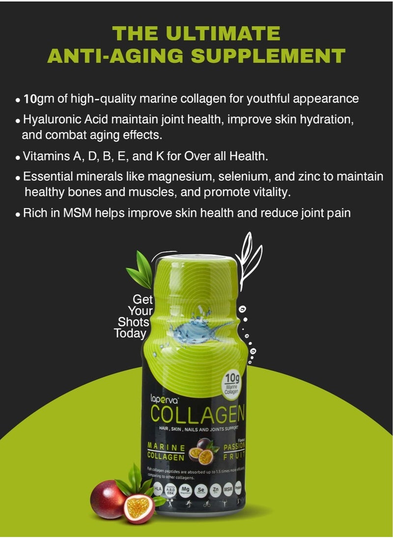Laperva Collagen Passion Fruit Shot -10gm of marine Collagen, For Hair, Skin, Nail and joints,  Hyaluronic Acid, Vitamins A,D, B, E, K, Magnesium, Selenium, Zinc, MSM, Protein,60ml Shots of 12 Pieces,  - Image 2