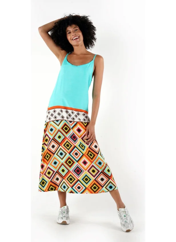 الكسندر جاردي Patterned Thin Strap Midi Length Dress (B24-005206)
