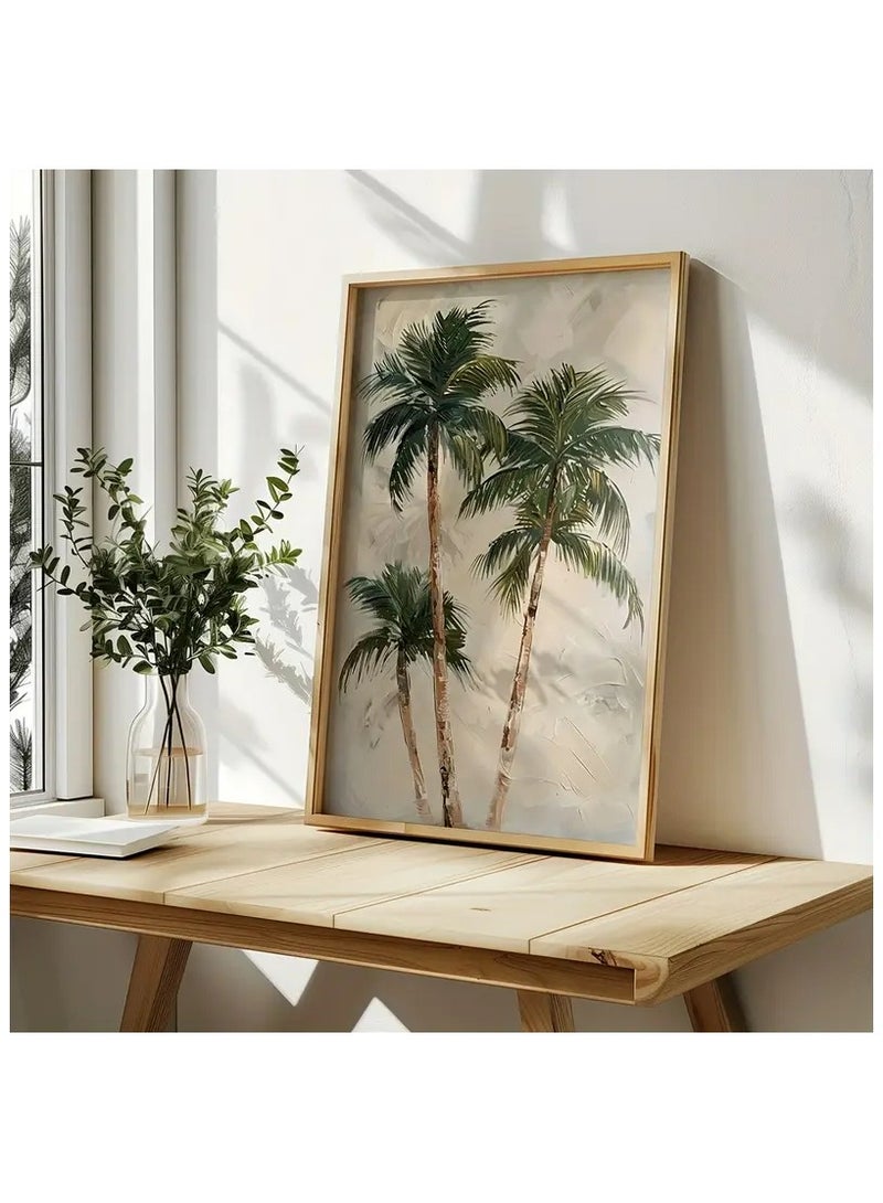 A modern, beautiful, elegant, watercolor canvas wall art, a soft, sophisticated picture of a group of palm trees, an Arabic-inspired color, a bright and relaxing painting. The painting, without any frame, is considered an elegant decorative element for the home or even in the hotel corridors, bedroom, guest room, meeting room, Bedouin tent, office, popular cafe, old traditional restaurants, hospital corridors, in the kitchen, next to the coffee corner, or an ideal artistic gift for special people. It can be given to a person in the old mud house council, or to an elderly man or woman, or in Ramadan. You can add a wooden frame to it, or you can even hang the painting with clips without any frame. Its size is 50*70 cm without a frame  - Image 2