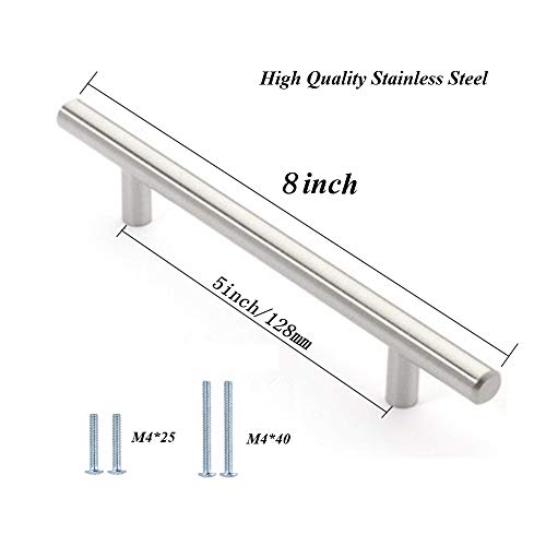 Wang-Data 30 Pack 12mm Stainless Steel Kitchen Cabinet Handles T Bar Pull (8" Overall Length,5" Hole Centers) - Image 2