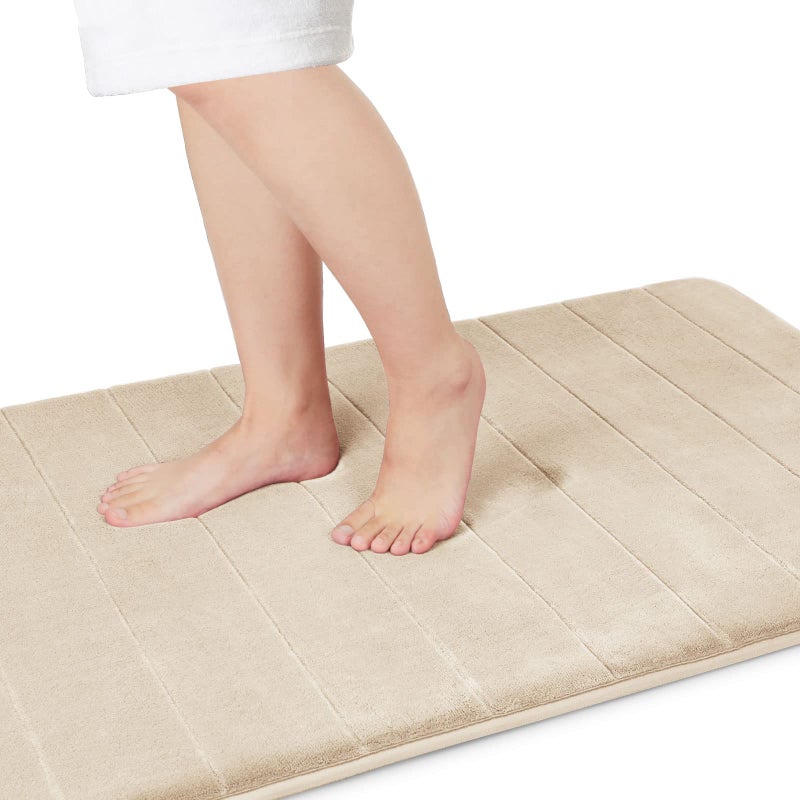 Yimobra Memory Foam Bath Mat Large Size 44 x 24 Inches Comfortable Soft Super Water Absorption Machine Wash NonSlip Thick Easier to Dry for Bathroom Floor Rug Beige