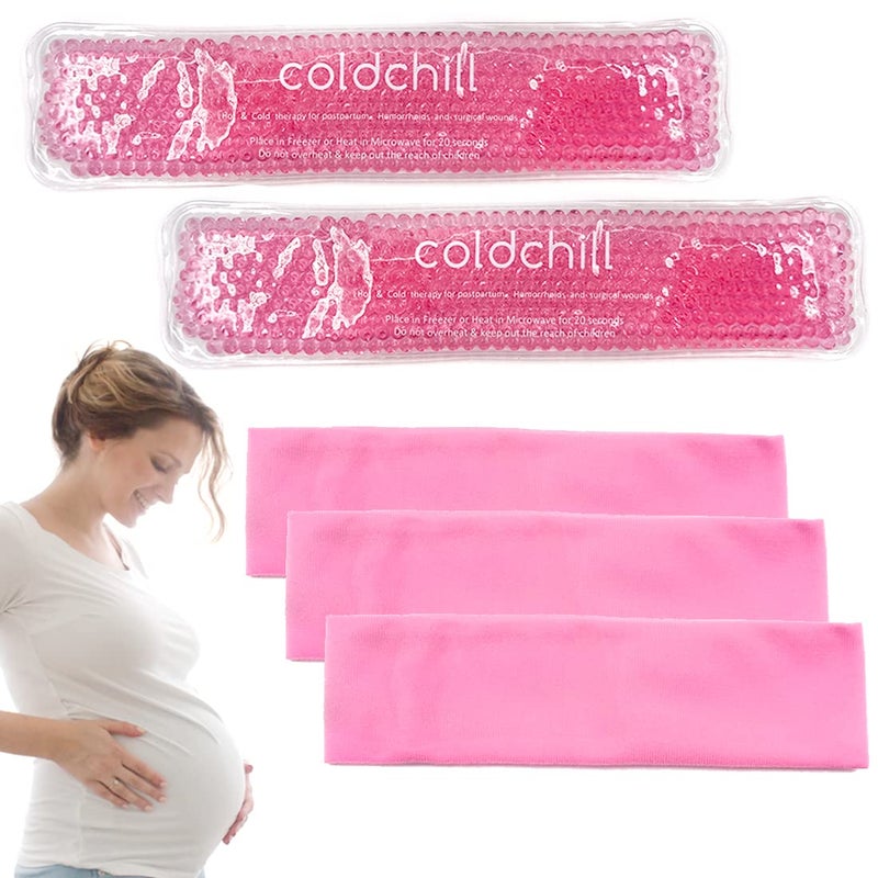 coldchill Reusable Perineal Ice Packs for Postpartum Hemorrhoid Pain Relief Hot Cold Pack for Women After Pregnancy 2 Ice Pack and 3 Cover Pink