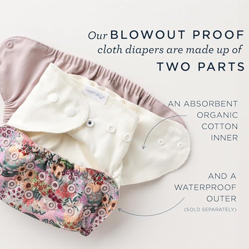 Esembly Cloth Diaper Bundle Set - 3 Organic Cotton Absorbent Inners and 1 Waterproof Outer Diaper Cover - Reusable, Washable, Snap Closure Cloth Diapers - Size 1 (7-17lbs), Botanic Gardens - Image 3