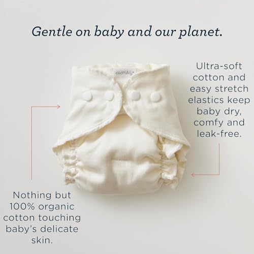 Esembly Cloth Diaper Bundle Set - 3 Organic Cotton Absorbent Inners and 1 Waterproof Outer Diaper Cover - Reusable, Washable, Snap Closure Cloth Diapers - Size 1 (7-17lbs), Botanic Gardens - Image 4