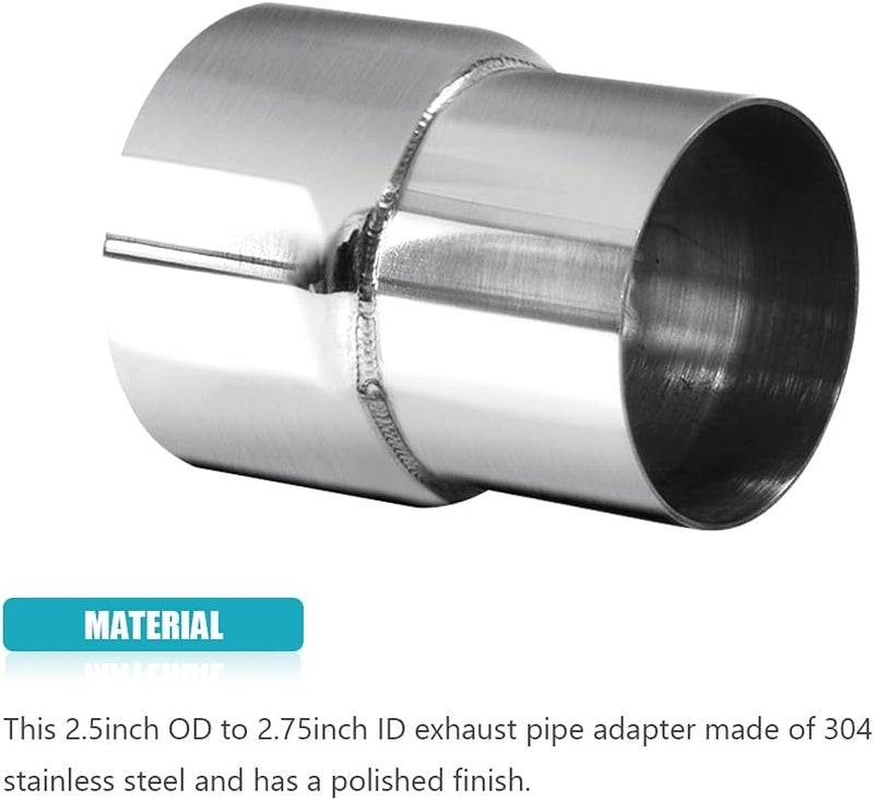 A ABIGAIL 2 Packs Universal 2.5" OD to 2.75" ID Exhaust Pipe Adapter Connector Reducer - 304 Stainless Steel - Image 4
