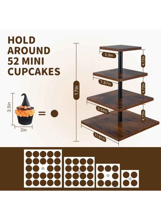 NANXITU 4 Tier Cupcake Stand for 50 Cupcakes,360 Rotatable Wooden Cake Dessert Tower Holder,Rustic Square Tiered Tray Serving Display for Wedding Birthday Baby Shower Tea Party - Image 4